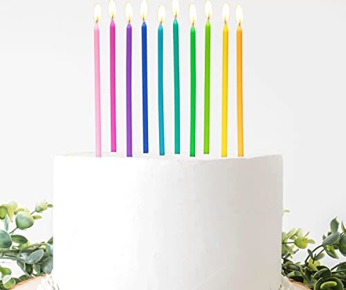 Apluselection 40-Count Rainbow Birthday Candles, Tall Thin Birthday Cake Candles Set, Rainbow Cupcake/Cake Decorations