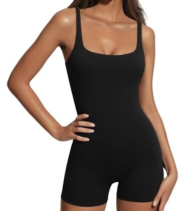 AUTOMET Womens Jumpsuits Shorts Rompers Workout Dressy Casual One Piece Bodysuits Jumpers Yoga Summer Fashion Vacation Outfits Clothes 2025 Black M