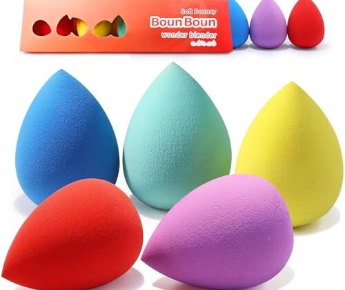 BEAKEY Beauty Makeup Sponge Set 5 pcs Latex Free, Ultra Soft Foundation & Powder Blender Sponges, Pro Finish on a Budget
