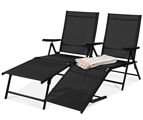 Best Choice Products Set of 2 Outdoor Patio Chaise Lounge Chair Adjustable Reclining Folding Pool Lounger for Poolside, Deck, Backyard w/Steel Frame, 250lb Weight Capacity - Black