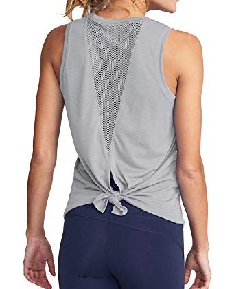 Bestisun Mesh Back Workout Athletic Tops Sports Tanks Backless Dance Pilates Shirts for Women Gray S