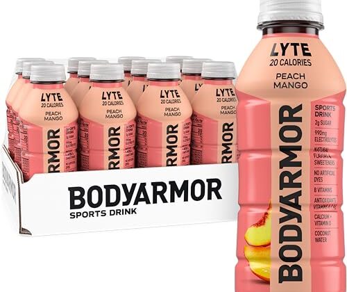 BODYARMOR LYTE Sports Drink Low-Calorie Sports Beverage, Peach Mango, Coconut Water Hydration, Natural Flavors With Vitamins, Potassium-Packed Electrolytes, Perfect For Athletes, 16 Fl Oz (Pack of 12)