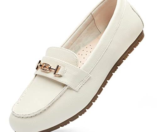 DeYashopin Women's Loafer Shoes Leisure Slip On Work Shoes Comfort Walking Flats White 7.5
