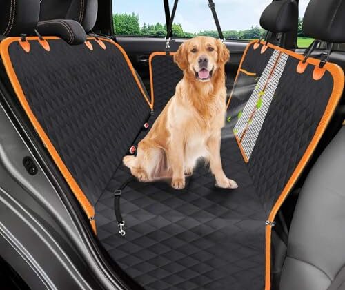 Dog Car Seat Cover, 600D Heavy Durable Dog Seat Cover for Back Seat, 100% Waterproof Scratch Proof Nonslip Dog Hammock for Car with Side Flap, Pet Seat Covers with SeatBelt for Cars Sedan SUV Trucks