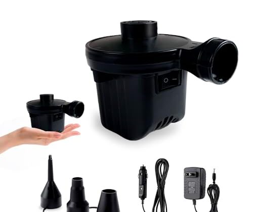 Electric Air Pump,Portable Quick-Fill Air Pump, Air Mattress Pump with 3 Nozzles for Inflatable Boat, Air Mattress Beds,Swimming Ring.Compatible with Home and car Adapter by Inscool (110V AC/12V DC)