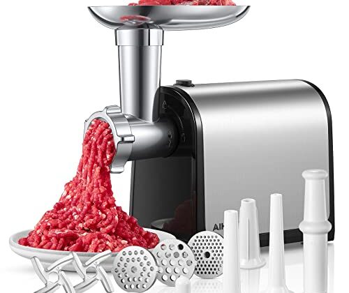 Electric Meat Grinder, Sausage Stuffer with 3 Sausage Tubes, 2 Blades, 3 Plates, 3200W Max, Meat Grinder Heavy Duty for Home Kitchen Use, Stainless Steel (Black)