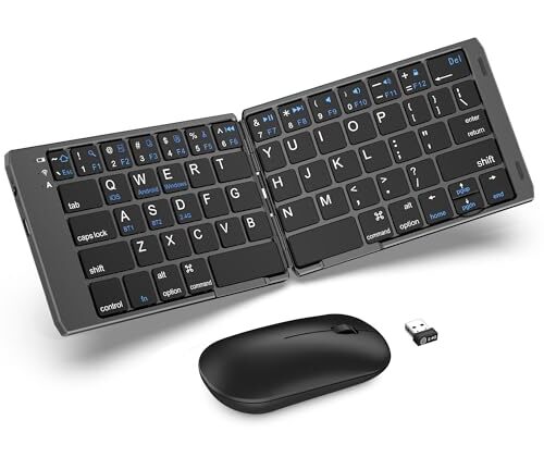 Foldable Keyboard and Mouse, EDJO Folding Wireless Keyboard Mouse Combo with Phone Holder, 2.4G Wireless and Bluetooth, USB-C Rechargeable Portable Combo for iOS Android Windows Mac OS