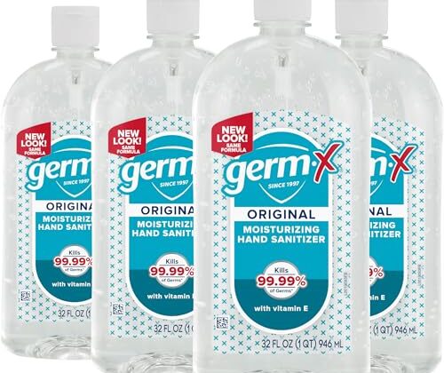 Germ-X Original Hand Sanitizer, Non-Drying Moisturizing Gel with Vitamin E, Instant and No Rinse Formula, Large Family-Size Flip Top Bottle, 32 Fl Oz (Pack of 4)