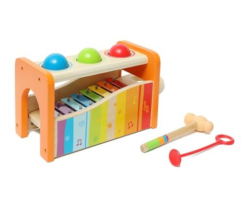 Hape Pound & Tap Bench with Slide Out Xylophone - Award Winning Durable Wooden Musical Pounding Toy for Toddlers
