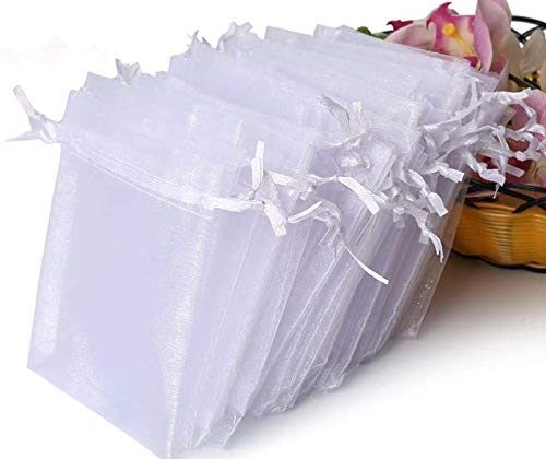 Hopttreely 100PCS Premium Sheer Organza Bags, White Wedding Favor Bags, 4x4.72 Jewelry Gift Bags for Party, Jewelry, Christmas, Festival, Bathroom Soaps, Makeup Organza, Wrapping Supplie