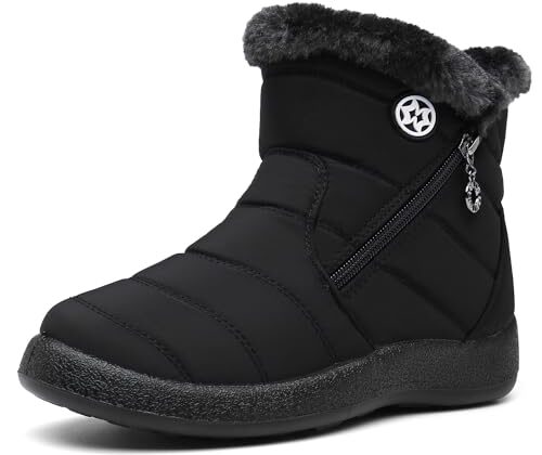 Hsyooes Womens Warm Fur Lined Winter Snow Boots Waterproof Ankle Boots Outdoor Booties Comfortable Shoes for Women,Black,8 M US=Label Size 40