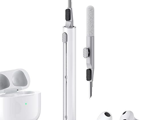 Hyashee Cleaner Kit for Airpods Pro 1 2 3 Multi-Function Cleaning Pen with Soft Brush Flocking Sponge for Bluetooth Earphones Case Cleaning Tools White