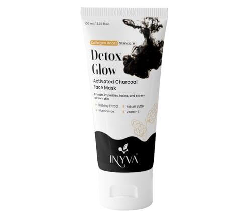 INYVA DetoxGlow Activated Charcoal Face Mask | With Mulberry Extract, Niacinamide, Kokum Butter & Vitamin E | Deep Cleansing & Brightening | Hydrates & Nourishes Skin | For All Skin Types - 3.38 Oz