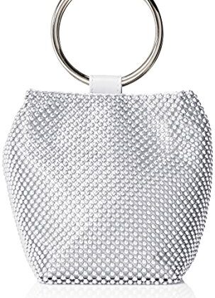 Jessica McClintock womens Jessica Mcclintock Womens Gwen Ball Mesh Ring Wristlet Pouch Clutch, Silver, One Size