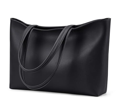 KALIDI Tote Bag Zipper Shoulder Bag Faux Leather Purses Satchel for Women Casual Handbag Work Dating College, Black