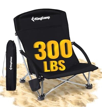 KingCamp Low Beach Chair, Folding Portable Chairs for Adults Lightweight Extra Wide Ergonomic Seat 300lbs Heavy Duty Oversized Backpack Gear with Carry Bag for Outdoor Lawn Camping Picnic