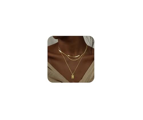 Kyerlyn layered gold necklaces for women,Stackable Simple 14K Gold Plated Chain Necklace Layering Fashion Pendant herringbone Necklaces Trendy gold Jewelry for women trendy Set Gifts