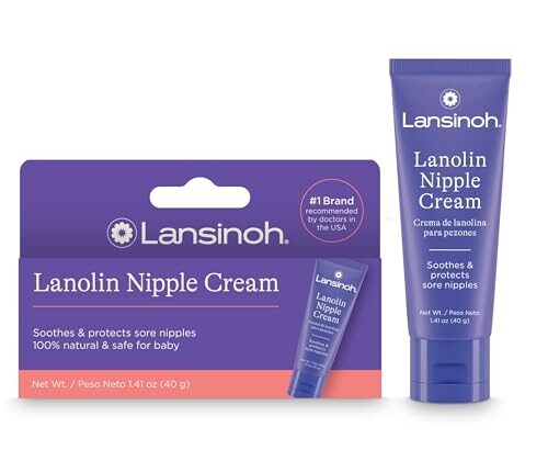 Lansinoh Lanolin Nipple Cream Safe for Breastfeeding Baby, 100% Natural Nipple Butter for Mom, Breastfeeding Essentials, 1.41 Ounces