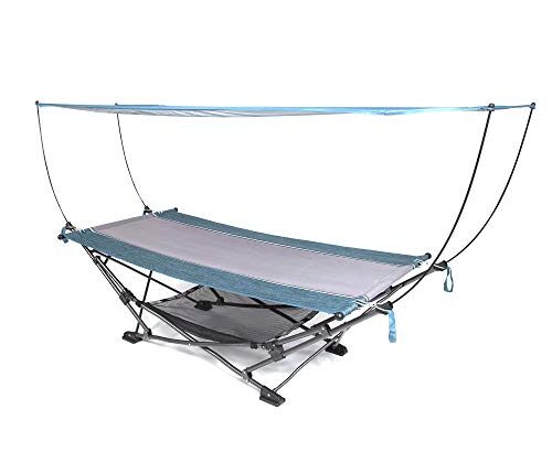 MacSports Collapsible Portable Folding Hammock with Removable Canopy - Includes Pillow and Mesh Storage Net, Freestanding, Heavy Duty, Outdoor Hammock (Teal)