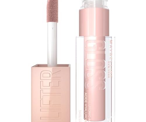 Maybelline Lifter Gloss, Hydrating Lip Gloss with Hyaluronic Acid, Ice, Pink Neutral, 0.18 Ounce
