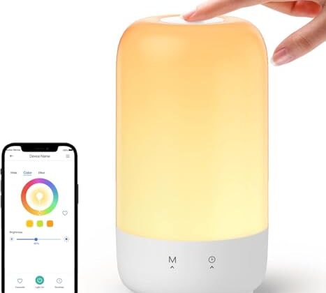 meross Smart Table Lamp for Bedroom, Smart Lamp Works with Homekit and Alexa, WiFi LED Nightstand Lamp with Tunable White & Dimmable RGBW, Schedule and Timer, Voice App Touch Control