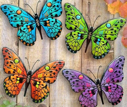 Metal Butterfly Wall Decor - 9.6" Outdoor Fence Wall Art Decor, Hanging Decoration for Garden Yard Living Room Bedroom Patio Balcony(4 Pack)