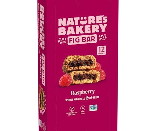 Nature’s Bakery Whole Wheat Fig Bars, Raspberry, Real Fruit, Vegan, Non-GMO, Snack bar, 1 box with 12 twin packs (12 twin packs)