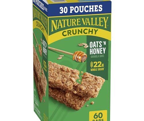 Nature Valley Crunchy Oats 'n Honey Granola Bars, 60 Bars, 44.7 OZ (30 Pouches)