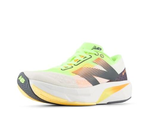 New Balance Men's FuelCell Rebel V4 Running Shoe, White/Bleached Lime Glo/Hot Mango, 11.5