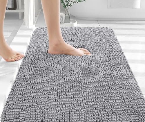 OLANLY Bathroom Rugs 30x20, Extra Soft Absorbent Chenille Bath Rugs, Rubber Backing Quick Dry, Machine Washable Bath Mats for Bathroom Floor, Tub and Shower, Home Decor Accessories, Grey