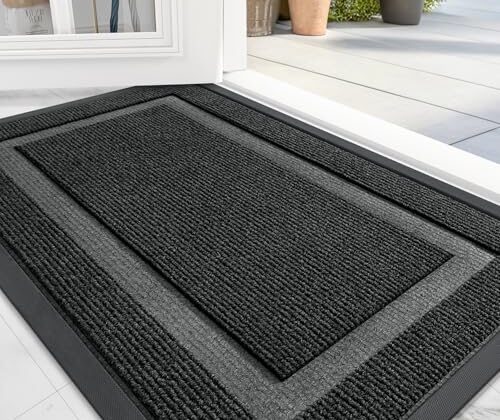 OLANLY Front Door Mat Indoor Outdoor Entrance, Waterproof All-Season, All-Weather Doormat, Sturdy Natural Rubber, Fade Resistant, Low Profile, Easy Clean Patio Porch Entryway Mat, 29.5x17, Black