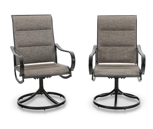 PHI VILLA Outdoor Swivel Patio Dining Chairs Set of 2, All Weather Patio Chair with Padded Textilene & Metal Frame for Outdoor Poolside Lawn Garden, Brown