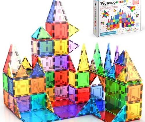 PicassoTiles 100 Piece Set 100pcs Magnet Building Tiles Clear Magnetic 3D Blocks Construction Playboards, Creativity Beyond Imagination, Inspirational, Recreational, Educational Conventional