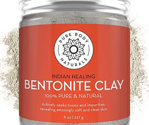 Pure Body Naturals Bentonite Clay Powder for DIY Detox Body & Face Mask, Pure Indian Healing Clay for Deep Pore Cleansing and Armpit Detox for Women, (8.0 oz)