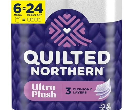 Quilted Northern Ultra Plush Toilet Paper, 6 Mega Rolls = 24 Regular Rolls, 3X Thicker*, 3 Ply Soft Toilet Tissue