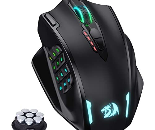 Redragon M908 Impact RGB LED MMO Gaming Mouse with 12 Side Buttons, Optical Wired Ergonomic Mouse with Max 12,400DPI, High Precision, 18 Programmable Macro Shortcuts, Comfort Grip