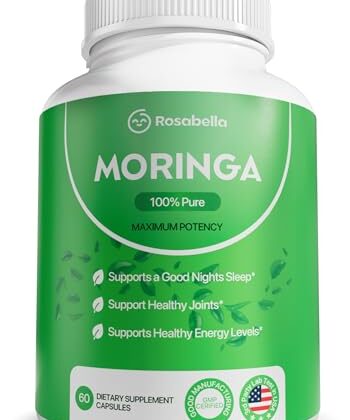 Rosabella Moringa Capsules - Pure Moringa Powder, Energy, Skin, Immune & Gut Health Superfood, Rich in Antioxidants, Essential Vitamins & Amino Acids, Natural Green Superfood Supplement - 60 Count