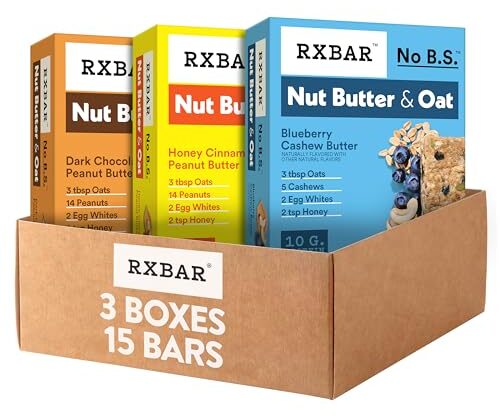 RXBAR Nut Butter and Oat Protein Bars, Snack Bars, Variety Pack (3 boxes, 15 Count)