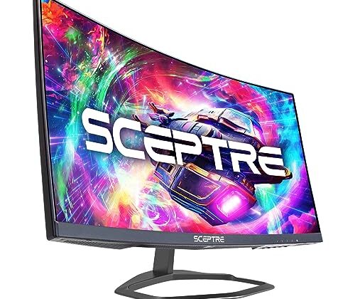 Sceptre Curved 24.5-inch Gaming Monitor up to 240Hz 1080p R1500 1ms DisplayPort x2 HDMI x2 Blue Light Shift Build-in Speakers, Machine Black 2023 (C255B-FWT240)