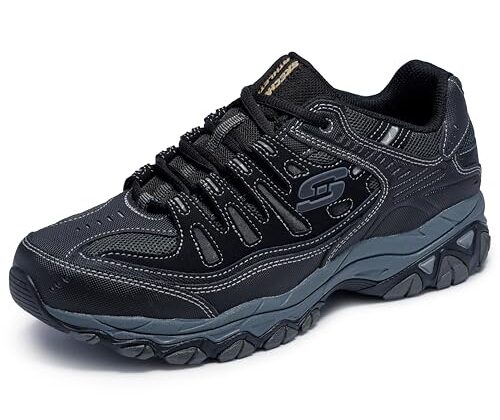 Skechers Men's Afterburn M. Fit Fashion Sneakers – Leather Upper, Memory Foam Insole, Rubber Outsole, Black/Charcoal, 10.5 X-Wide
