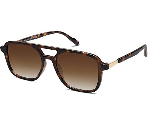 SOJOS Retro Aviator Sunglasses for Women Men,Trendy Rectangle Womens Mens Shades Sun Glasses SJ2202 Tortoise Frame Brown Grading Lens