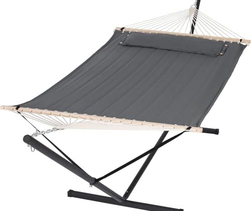 SUNCREAT 2 Person Hammock with Stand, Heavy Duty Portable Hammocks, 475 lbs Capacity, Dark Grey