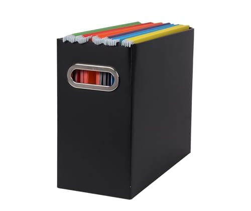 Tcbelosion Collapsible File Organizer Box with Handle, Filing Organizer for Home or Office, Small Portable File Box (Black)