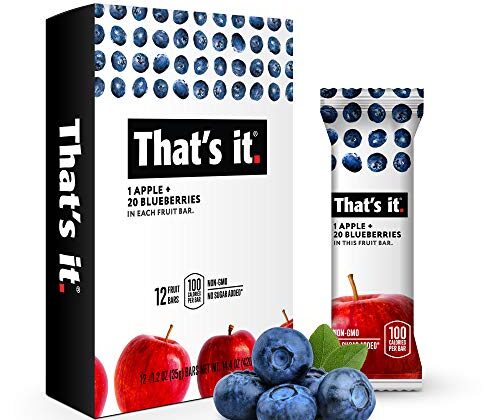 That's it. Apple + Blueberry 100% Natural Real Fruit Bar, Best High Fiber Vegan, Gluten Free Healthy Snack, Paleo for Children & Adults, Non GMO No Sugar Added, No Preservatives Energy Food (12 Pack)