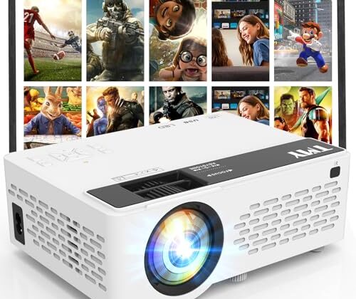 TMY Mini Projector, Upgraded Bluetooth Projector with Screen, 1080P Full HD Portable Projector, Movie Projector Compatible with TV Stick Smartphone/HDMI/USB, indoor & outdoor use
