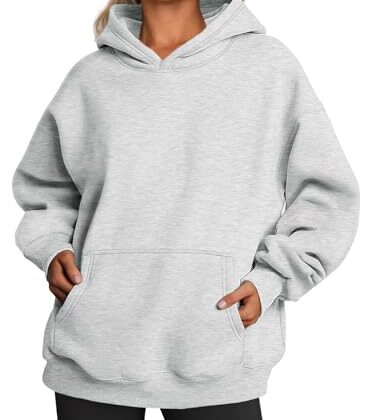 Trendy Queen Womens Oversized Hoodies Fleece Sweatshirts Long Sleeve Sweaters Pullover Fall Outfits Winter Clothes Grey L