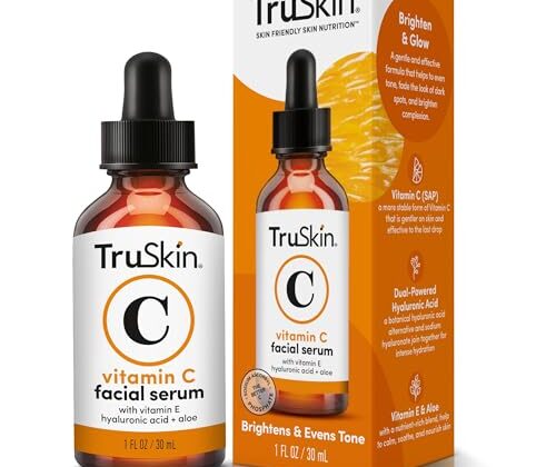 TruSkin Vitamin C Serum For Face – Anti Aging Formula with Vitamin C, Hyaluronic Acid, Vitamin E – Brightening Serum – Improve Appearance of Dark Spots, Tone, Fine Lines & Wrinkles, 1 Fl Oz