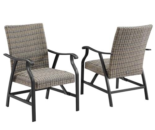 Ulax furniture Set of 2 Outdoor Patio Wicker Padded Rocking Motion Arm Chairs (Grey)