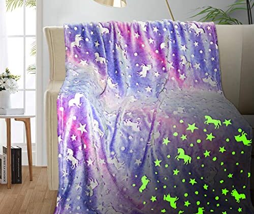 Unicorn Glow in The Dark Blanket for Girls/Kids Age 3-12, Soft Fleece Throw - 40"x60"
