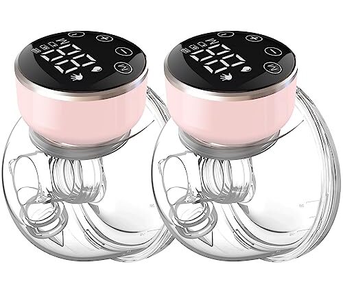Wearable Breast Pump Hands Free of Longer Battery Life & LED Display, Portable Electric Breast Pump with 3 Modes & 9 Levels & Low Noise, 24 mm Flange, 2 Pcs Pink